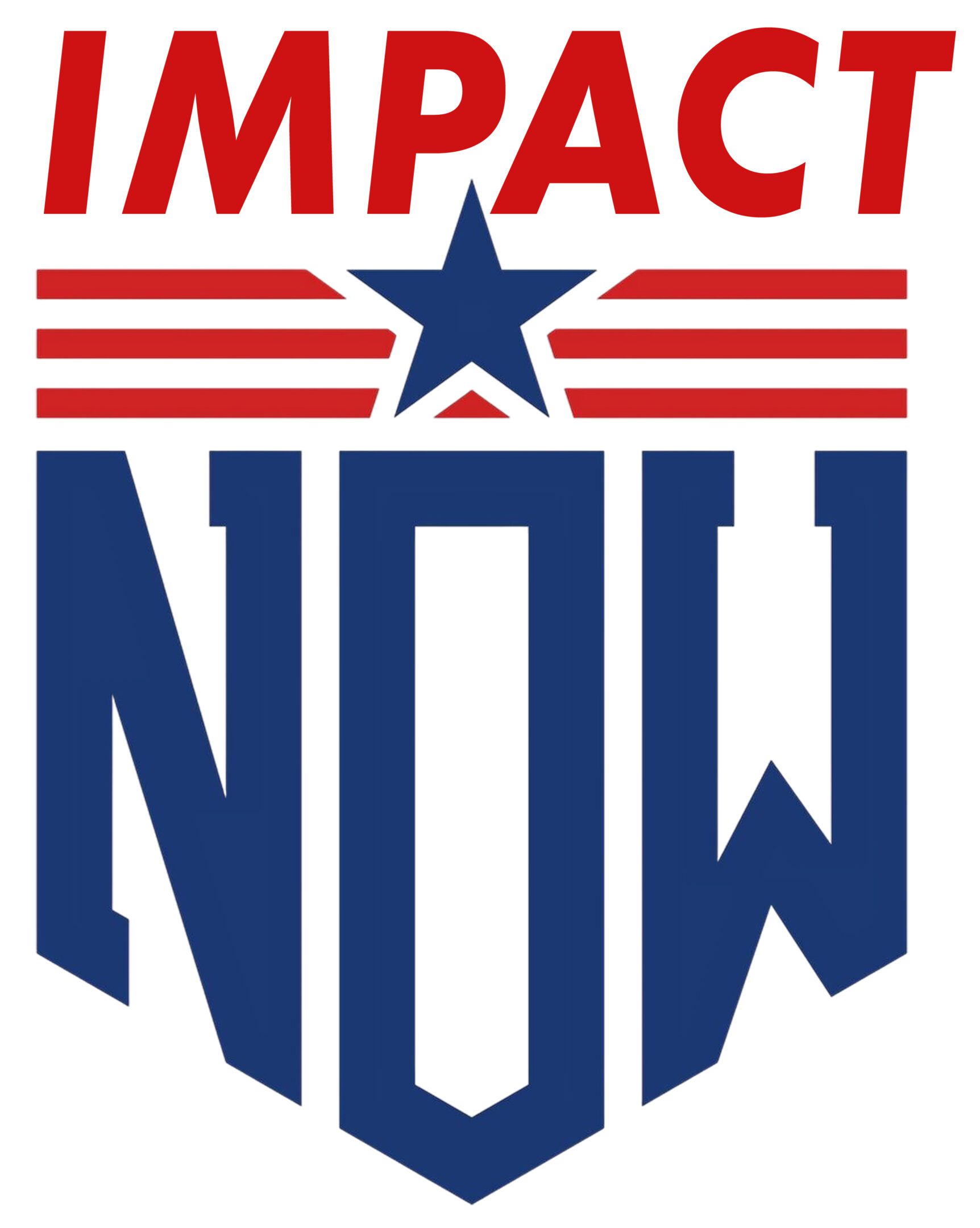 Bold graphic saying 'IMPACT NOW' with a star and stripes.